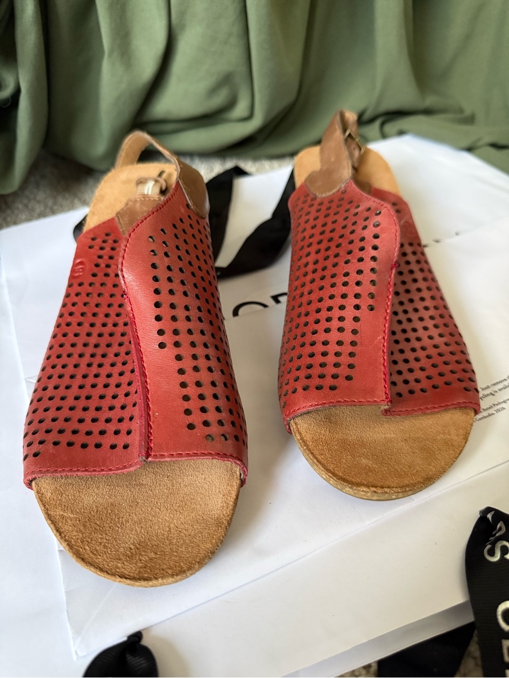 Josef Seibel Red Perforated Leather Slingback Sandals